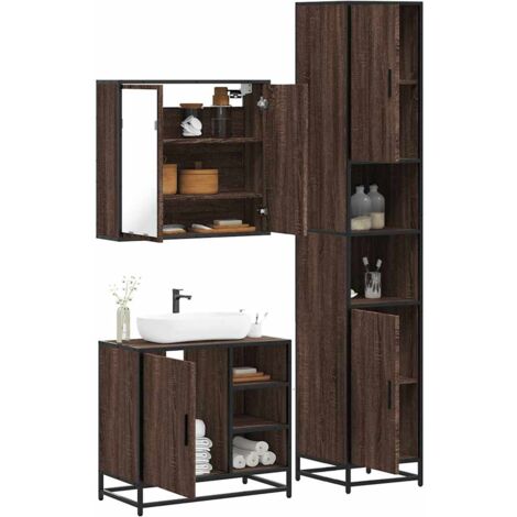 vidaXL Set Mobili da Bagno 3 pz Rovere Marrone in Legno Multistrato