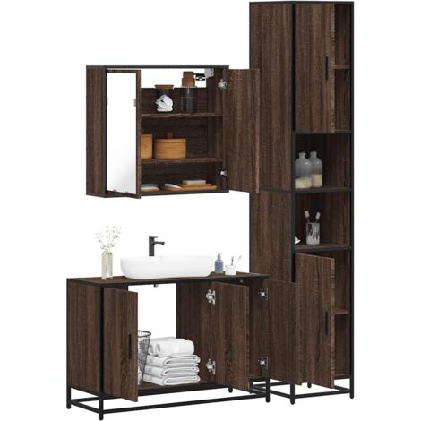 vidaXL Set Mobili da Bagno 3 pz Rovere Marrone in Legno Multistrato