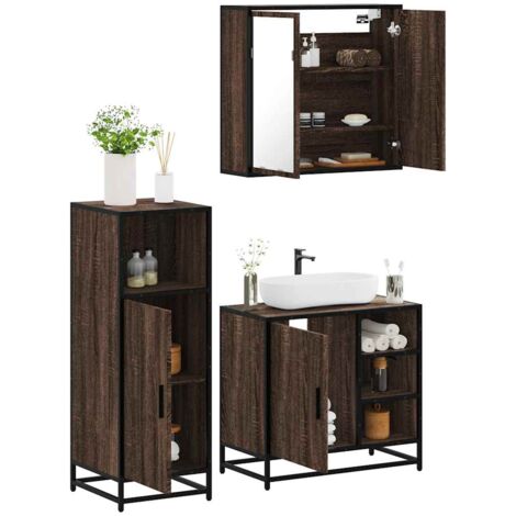 vidaXL Set Mobili da Bagno 3 pz Rovere Marrone in Legno Multistrato