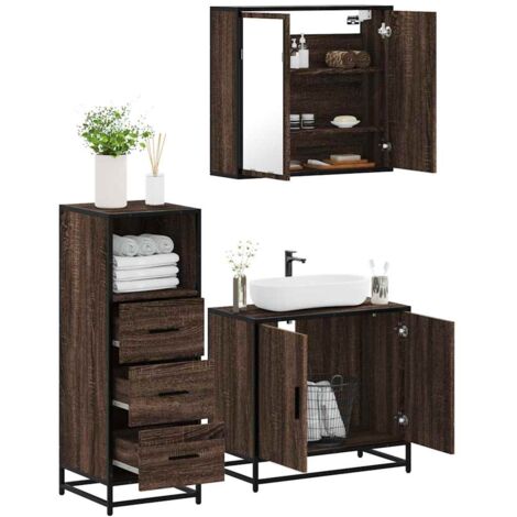 vidaXL Set Mobili da Bagno 3 pz Rovere Marrone in Legno Multistrato