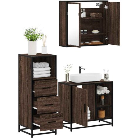 vidaXL Set Mobili da Bagno 3 pz Rovere Marrone in Legno Multistrato