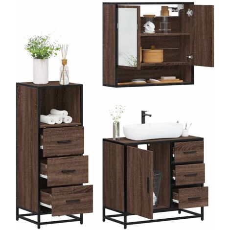vidaXL Set Mobili da Bagno 3 pz Rovere Marrone in Legno Multistrato