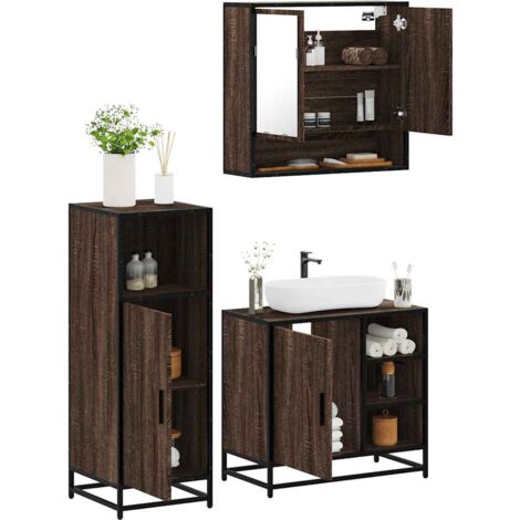 vidaXL Set Mobili da Bagno 3 pz Rovere Marrone in Legno Multistrato