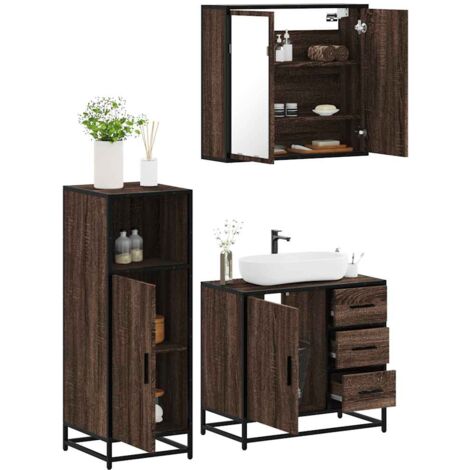 vidaXL Set Mobili da Bagno 3 pz Rovere Marrone in Legno Multistrato