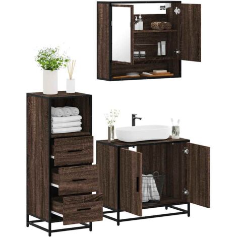 vidaXL Set Mobili da Bagno 3 pz Rovere Marrone in Legno Multistrato