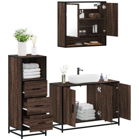vidaXL Set Mobili da Bagno 3 pz Rovere Marrone in Legno Multistrato