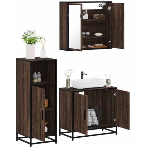 vidaXL Set Mobili da Bagno 3 pz Rovere Marrone in Legno Multistrato