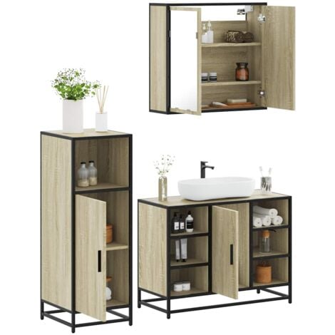 vidaXL Set Mobili da Bagno 3 pz Rovere Sonoma in Legno Multistrato