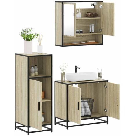 vidaXL Set Mobili da Bagno 3 pz Rovere Sonoma in Legno Multistrato