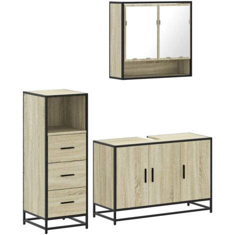vidaXL Set Mobili da Bagno 3 pz Rovere Sonoma in Legno Multistrato