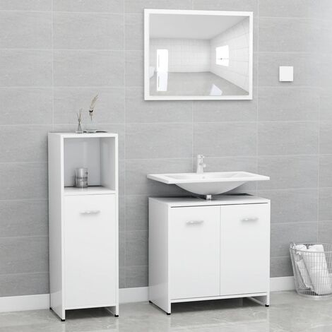 vidaXL Set Mobili da Bagno 4 pz Bianco in Legno Multistrato
