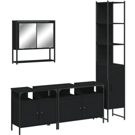 vidaXL Set Mobili da Bagno 4 pz Nero in Legno Multistrato