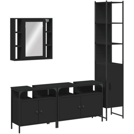 vidaXL Set Mobili da Bagno 4 pz Nero in Legno Multistrato
