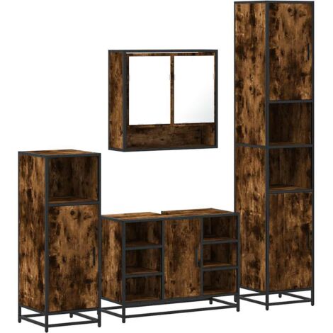 vidaXL Set Mobili da Bagno 4 pz Rovere Fumo in Legno Multistrato