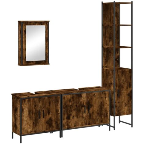 vidaXL Set Mobili da Bagno 4 pz Rovere Fumo in Legno Multistrato