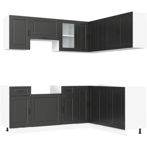 vidaXL Set Mobili da Cucina 11 pz Porto Neri Legno Multistrato