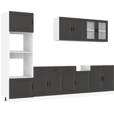 vidaXL Set Mobili da Cucina 7 pz Porto Neri Legno Multistrato