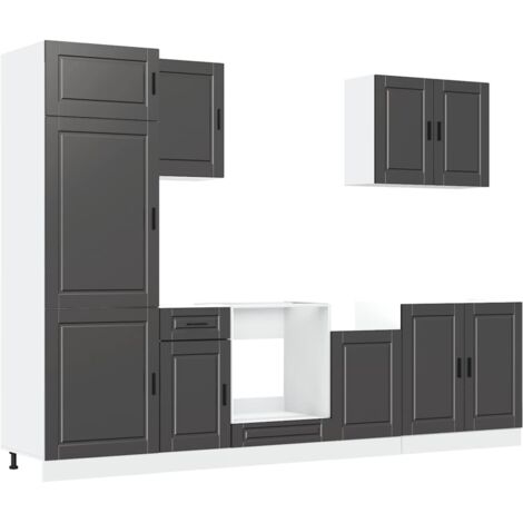 vidaXL Set Mobili da Cucina 7 pz Porto Neri Legno Multistrato
