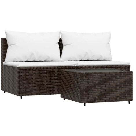 vidaXL Set Mobili da Giardino 3 pz con Cuscini in Polyrattan Marrone