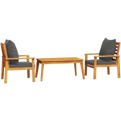 vidaXL Set Mobili da Giardino 3pz con Cuscini Legno Massello di Acacia