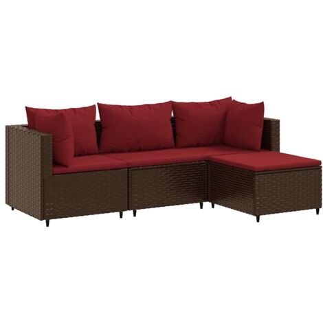 vidaXL Set Mobili da Giardino 4 pz con Cuscini in Polyrattan Marrone