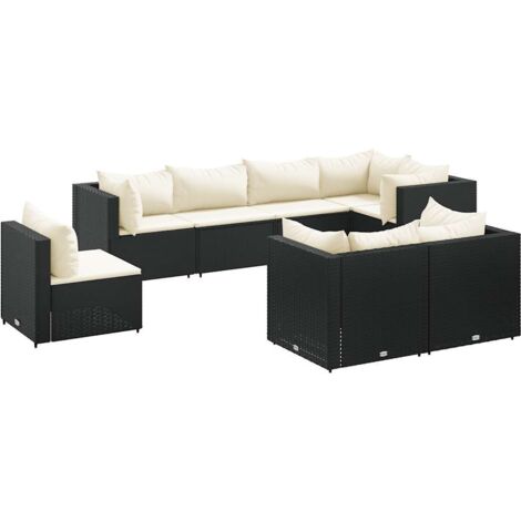 vidaXL Set Mobili da Giardino con Cuscini 8 pz Nero in Polyrattan