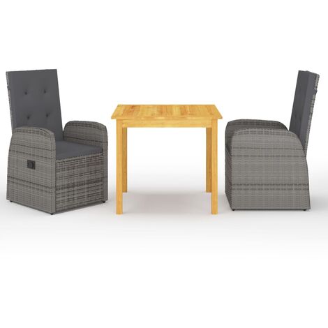 vidaXL Set Mobili da Pranzo per Giardino 3 pz Grigio
