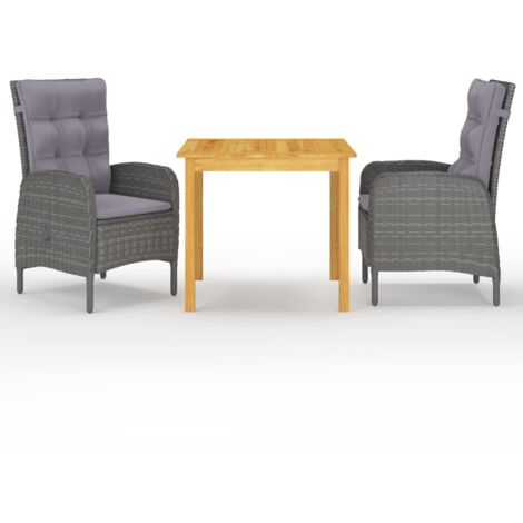 vidaXL Set Mobili da Pranzo per Giardino 3 pz Grigio