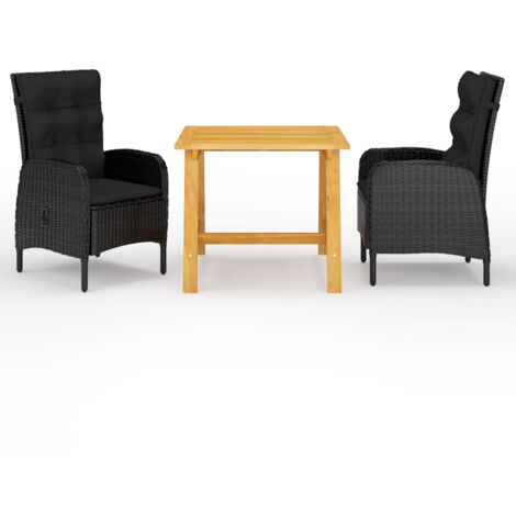 vidaXL Set Mobili da Pranzo per Giardino 3 pz Nero