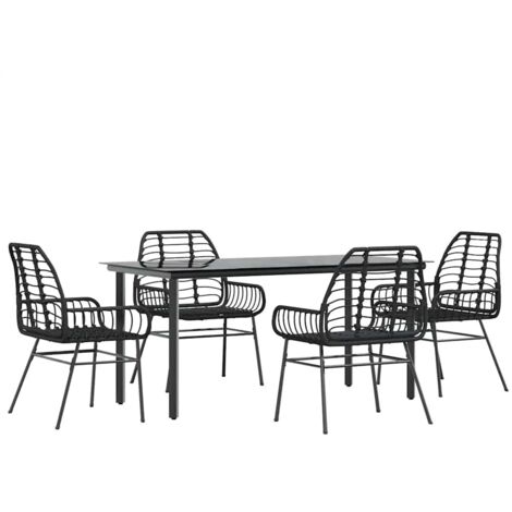 vidaXL Set Mobili da Pranzo per Giardino 5 pz Nero Polyrattan Vetro