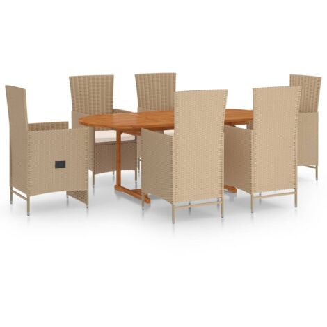 vidaXL Set Mobili da Pranzo per Giardino 7 pz in Polyrattan Beige