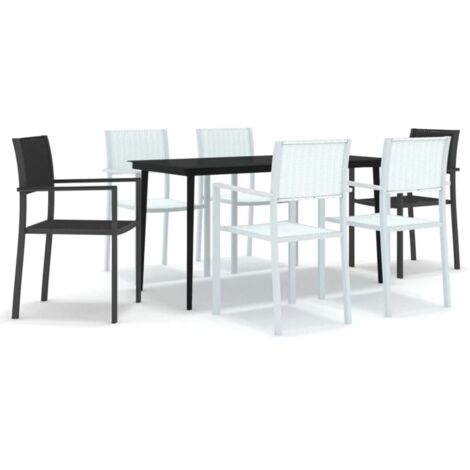 vidaXL Set Mobili da Pranzo per Giardino 7 pz Nero e Bianco
