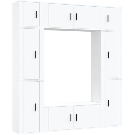 vidaXL Set Mobili Porta TV 8pz Bianco in Legno Multistrato