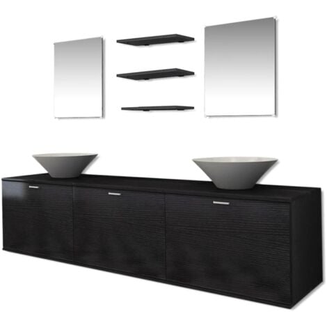 Conjunto de muebles de baño y lavabo 8 piezas negro