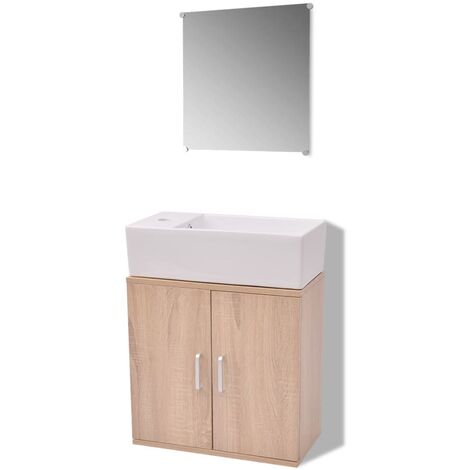 Conjunto de Muebles de Baño y Lavabo 3 Piezas Beige