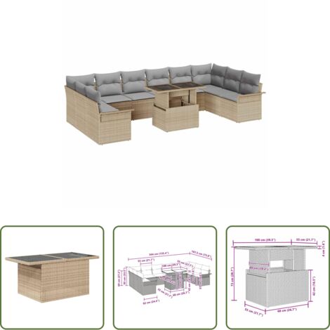 vidaXL Set modulare -  Set Divano da Giardino 11 pcs Beige Rattan in Polipropilene