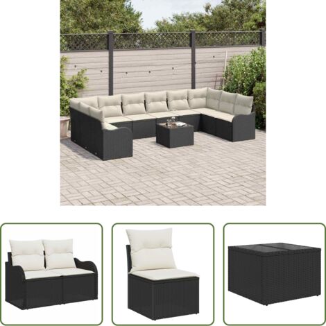 vidaXL Set modulare -  Set Divano da Giardino 11 pcs Nero e Bianco polyrattan