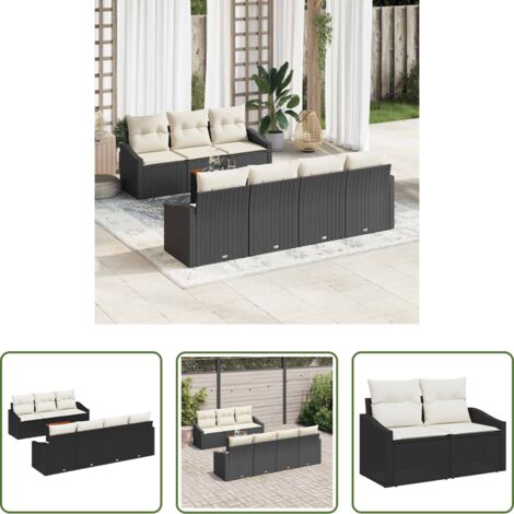 vidaXL Set modulare -  Set Divano da Giardino 8 pcs Nero e Crema polyrattan