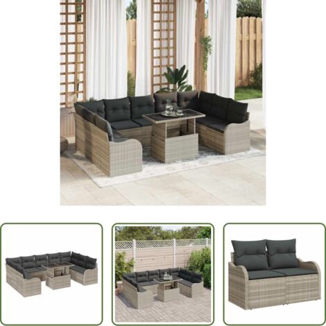 vidaXL Set modulare -  Set Divano da Giardino con cuscino 10 pcs Grigio chiaro