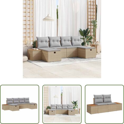 vidaXL Set modulare -  Set Divano da Giardino con cuscino 6 pcs Beige polyrattan