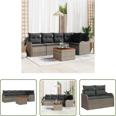 vidaXL Set modulare -  Set Divano da Giardino con cuscino 6 pcs Grigio polyrattan