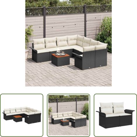 vidaXL Set modulare -  Set Divano da Giardino con cuscino 9 pcs Nero polyrattan