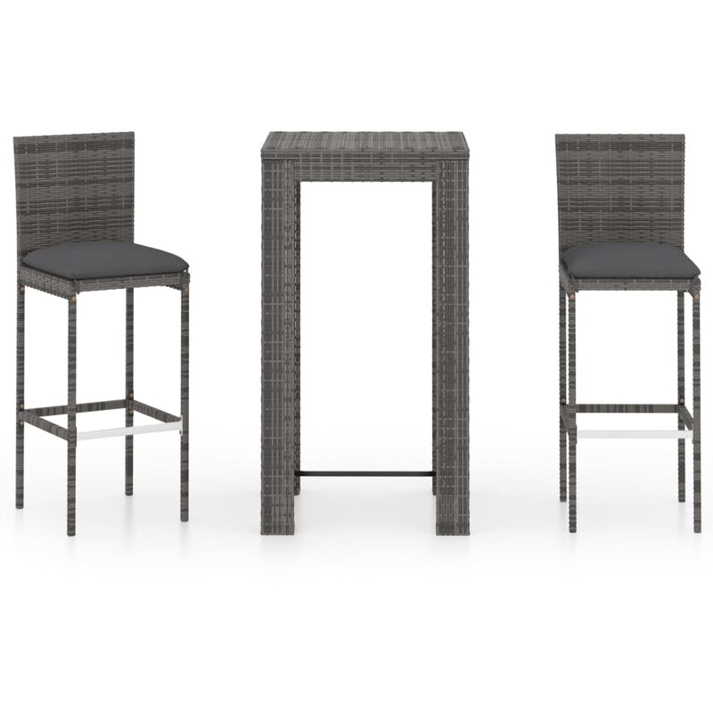 

vidaXL Set muebles bar jardín 3 piezas y cojines ratán sintético gris - Gris