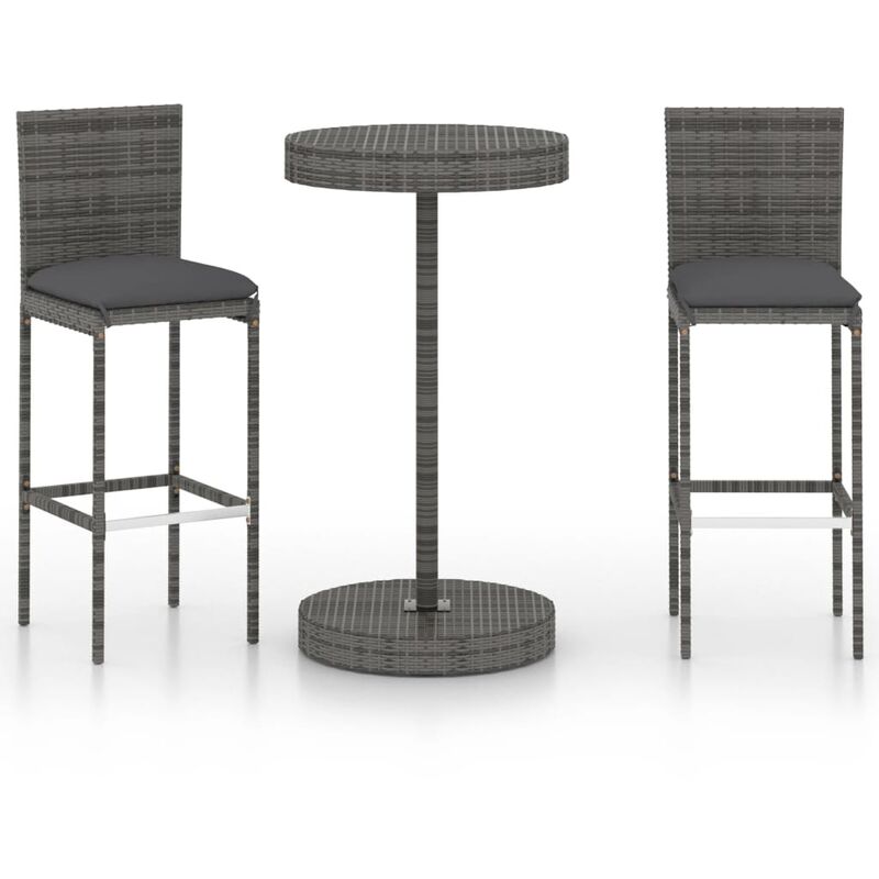 

vidaXL Set muebles bar jardín 3 piezas y cojines ratán sintético gris - Gris