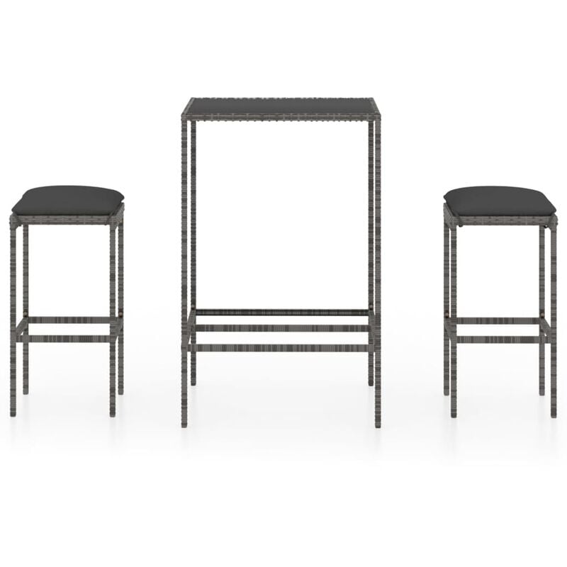 

vidaXL Set muebles bar jardín 3 piezas y cojines ratán sintético gris - Gris