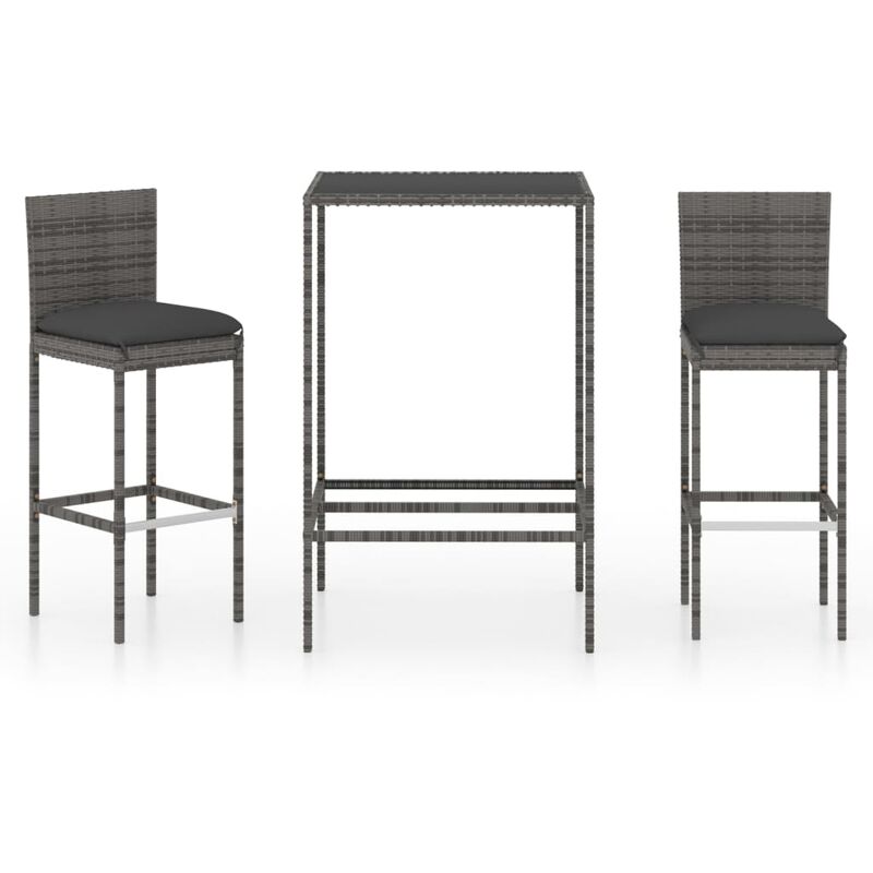 

vidaXL Set muebles bar jardín 3 piezas y cojines ratán sintético gris - Gris