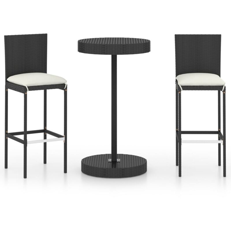 

vidaXL Set muebles bar jardín 3 piezas y cojines ratán sintético negro - Negro