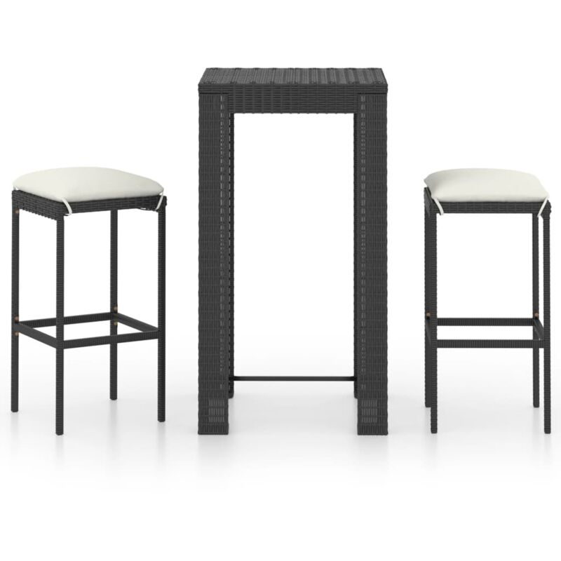 

vidaXL Set muebles bar jardín 3 piezas y cojines ratán sintético negro - Negro