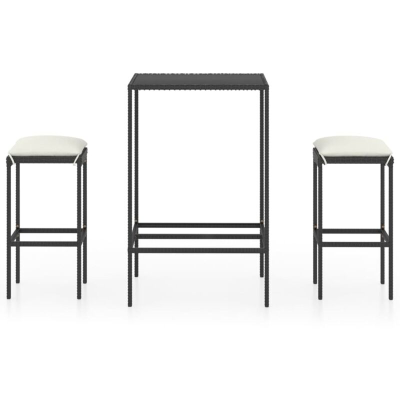 

vidaXL Set muebles bar jardín 3 piezas y cojines ratán sintético negro - Negro