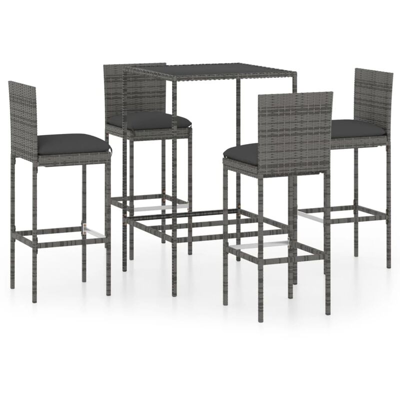 

vidaXL Set muebles bar jardín 5 piezas y cojines ratán sintético gris - Gris